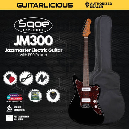 SQOE JM300 Jazzmaster Electric Guitar with P90 Pickup With Roasted Maple Neck - Black ( JM300 / JM-300 )