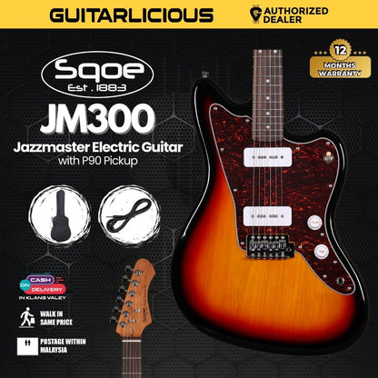 SQOE JM300 Jazzmaster Electric Guitar with P90 Pickup With Roasted Maple Neck - Sunburst ( JM300 / JM-300 )