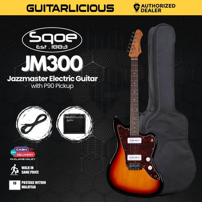 SQOE JM300 Jazzmaster Electric Guitar with P90 Pickup With Roasted Maple Neck - Sunburst ( JM300 / JM-300 )