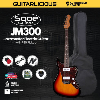 SQOE JM300 Jazzmaster Electric Guitar with P90 Pickup With Roasted Maple Neck - Sunburst ( JM300 / JM-300 )