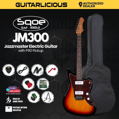 SQOE JM300 Jazzmaster Electric Guitar with P90 Pickup With Roasted Maple Neck - Sunburst ( JM300 / JM-300 )