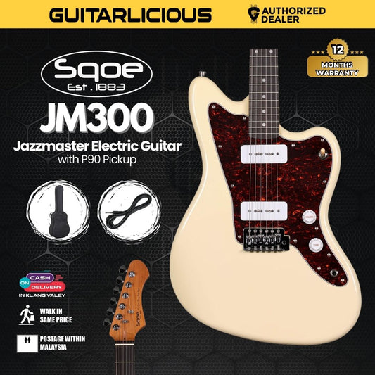 SQOE JM300 Jazzmaster Electric Guitar with P90 Pickup With Roasted Maple Neck - White ( JM300 / JM-300 )