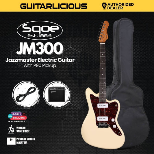 SQOE JM300 Jazzmaster Electric Guitar with P90 Pickup With Roasted Maple Neck - White ( JM300 / JM-300 )