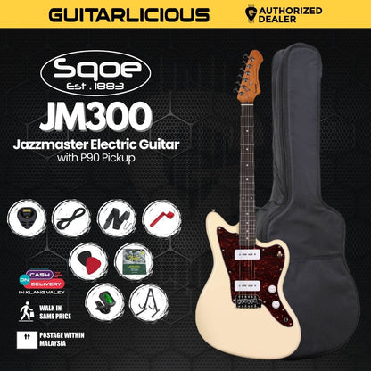 SQOE JM300 Jazzmaster Electric Guitar with P90 Pickup With Roasted Maple Neck - White ( JM300 / JM-300 )