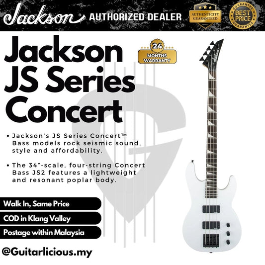 Jackson JS Series Concert Bass JS2 Guitar, Amaranth FB, Snow White