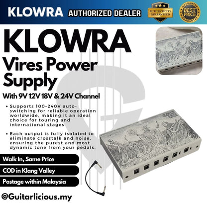 Klowra Vires Fully Isolated Guitar Pedal Power Supply, w 9V 12V 18V & 24V Channel - KBA-04