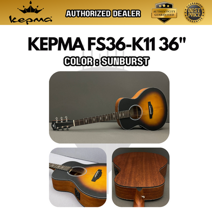 KEPMA FS36-EQ Elite Series 36 inch (3/4) Travel Solid Top Acoustic Guitar with AcoustiFex® K-11 Pickup ( FS36 / FS36EQ )