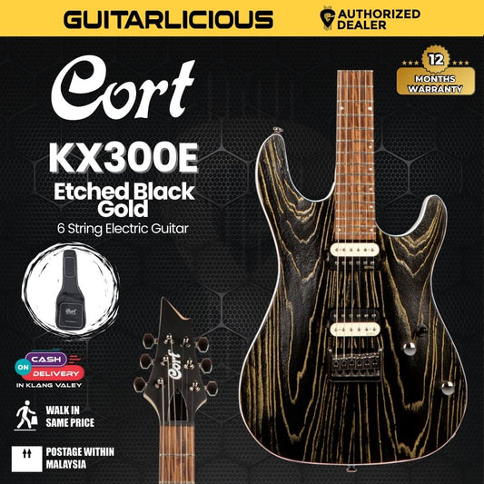 Cort KX300 Etched Electric Guitar with Bag - Etched Black Gold