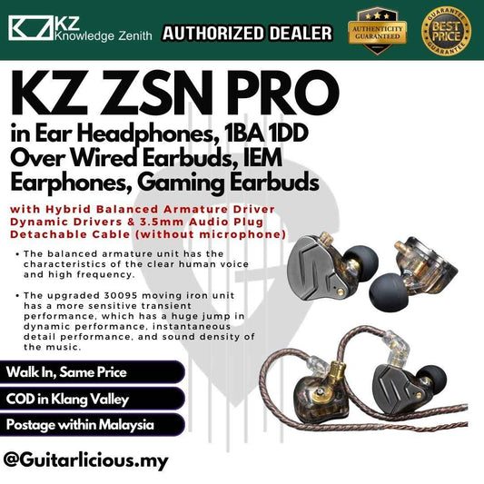 KZ ZSN Pro in Ear Headphones, 1BA 1DD Over Wired Earbuds, IEM Earphones, Gaming Earbuds with Hybrid Balanced Armature Driver Dynamic Drivers & 3.5mm Audio Plug Detachable Cable (without microphone)