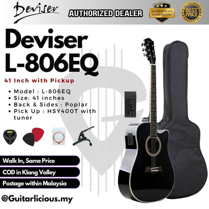 Deviser 41 inch Semi Acoustic Guitar with EQ / Pick Up (L-806 / L806 / L806EQ)