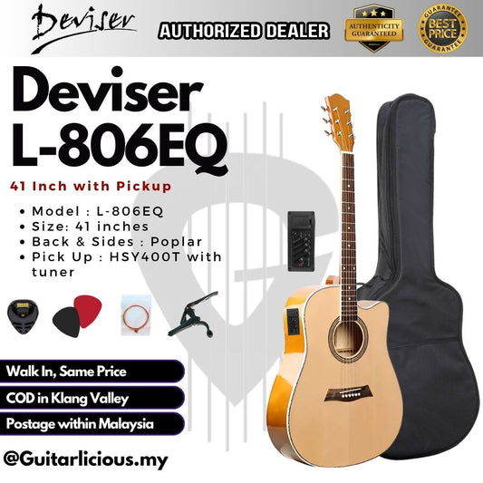 Deviser 41 inch Semi Acoustic Guitar with EQ / Pick Up (L-806 / L806 / L806EQ)