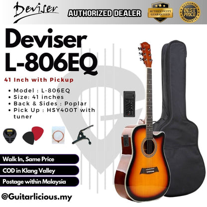 Deviser 41 inch Semi Acoustic Guitar with EQ / Pick Up (L-806 / L806 / L806EQ)