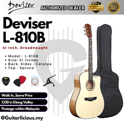 Deviser 41 inch L-810B Acoustic Guitar with Floral Inlay Fingerboard (L810 / L 810 )