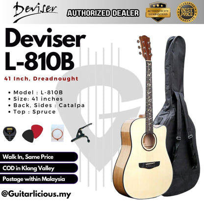 Deviser 41 inch L-810B Acoustic Guitar with Floral Inlay Fingerboard (L810 / L 810 )