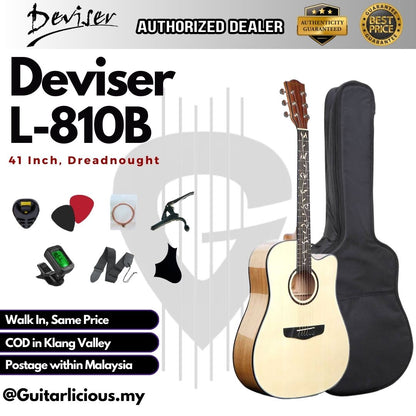 Deviser 41 inch L-810B Acoustic Guitar with Floral Inlay Fingerboard (L810 / L 810 )