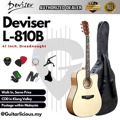 Deviser 41 inch L-810B Acoustic Guitar with Floral Inlay Fingerboard (L810 / L 810 )