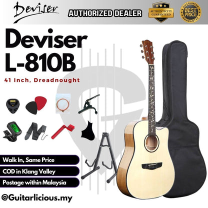 Deviser 41 inch L-810B Acoustic Guitar with Floral Inlay Fingerboard (L810 / L 810 )