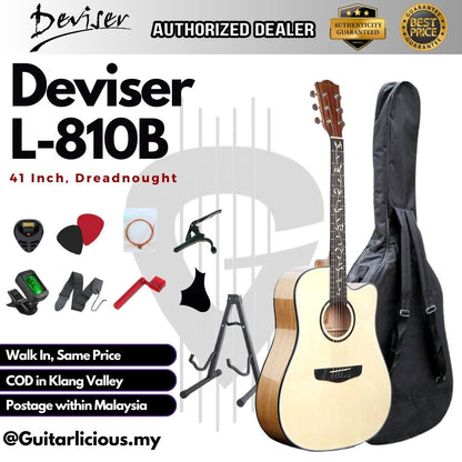 Deviser 41 inch L-810B Acoustic Guitar with Floral Inlay Fingerboard (L810 / L 810 )