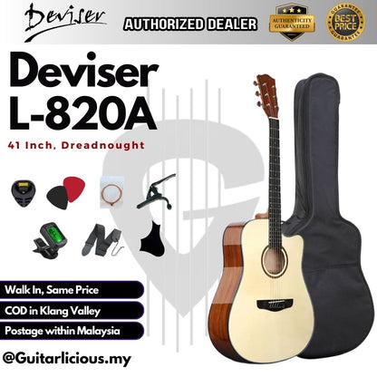 Deviser 41 inch Acoustic Guitar with Armrest - All Natural ( L-820A / L820A / L 820 )