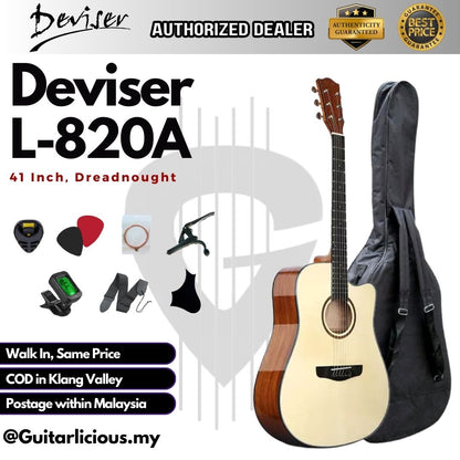 Deviser 41 inch Acoustic Guitar with Armrest - All Natural ( L-820A / L820A / L 820 )