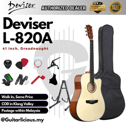 Deviser 41 inch Acoustic Guitar with Armrest - All Natural ( L-820A / L820A / L 820 )