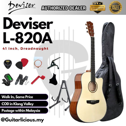 Deviser 41 inch Acoustic Guitar with Armrest - All Natural ( L-820A / L820A / L 820 )