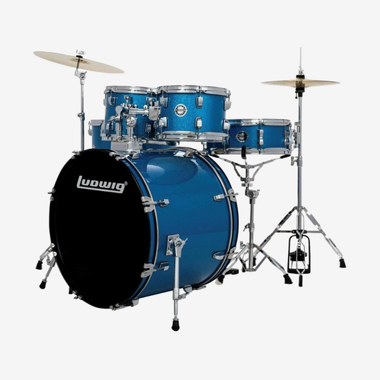 Ludwig LC19519 Accent Drive 5-Piece Drums Set w/Hardware+Throne+Cymbal - Blue Sparkle