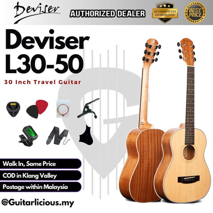 Deviser 30 inch Acoustic Travel Guitar, Spruce Top ( L30-50 / L30 50 )