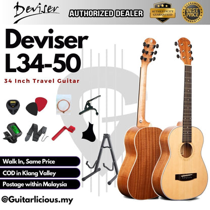 Deviser 34 inch Acoustic Travel Guitar, Spruce Top ( L34-50 / L34 50 )