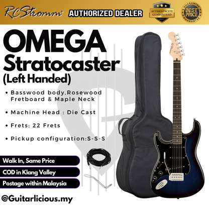 Omega Series LEFT HANDED Stratocaster Electric Guitar with SSS PIckup & Tremolo
