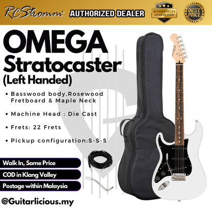Omega Series LEFT HANDED Stratocaster Electric Guitar with SSS PIckup & Tremolo