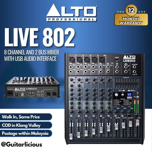 Alto Professional LIVE 802 8 Channel and 2 Bus Mixer with USB Audio Interface (Live802) (PRE-ORDER)