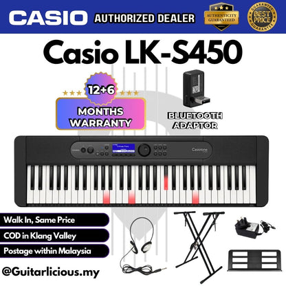 Casio LK-S450 61 key Casiotone Lighting Arranger Keyboard w/ Bluetooth Adaptor Premium Bundle Set LKS450 / LKS 450