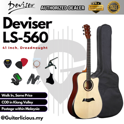 Deviser 41 inch Acoustic Guitar with Armrest - All Natural ( LS-560-41 / LS560 / LS 560 )