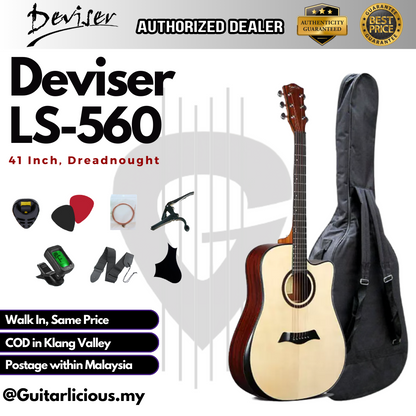 Deviser 41 inch Acoustic Guitar with Armrest - All Natural ( LS-560-41 / LS560 / LS 560 )