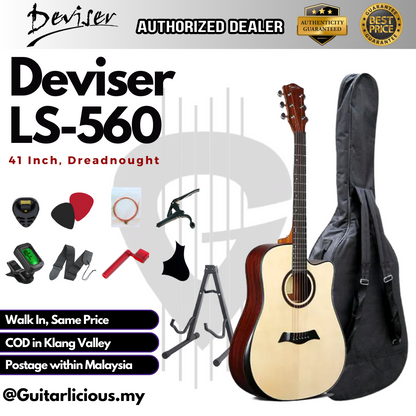 Deviser 41 inch Acoustic Guitar with Armrest - All Natural ( LS-560-41 / LS560 / LS 560 )