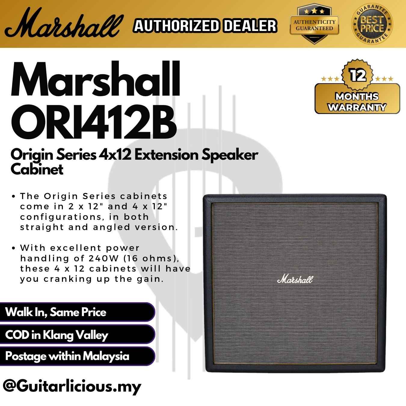 Marshall ORI412B Origin Series 4x12 Extension Speaker Cabinet
