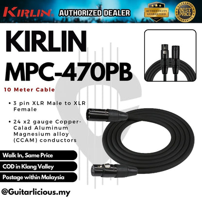 Kirlin MPC-470PB XLR Male to XLR Female 3-Pin Microphone Cable - 24AWG - 3m / 6m / 10m ( MPC470PB / MPC 470PB / MPC-470 )