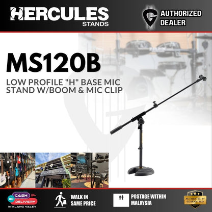 Hercules MS120B Low-Profile H-Base Mic Stand with Boom -(MS120B)
