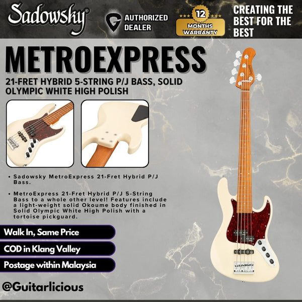 Sadowsky MetroExpress 21-Fret Hybrid 5-String P/J Bass, Solid Olympic White High Polish