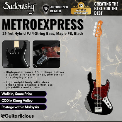Sadowsky MetroExpress 21-fret Hybrid PJ 4-String Bass Guitar, Maple FB, Black
