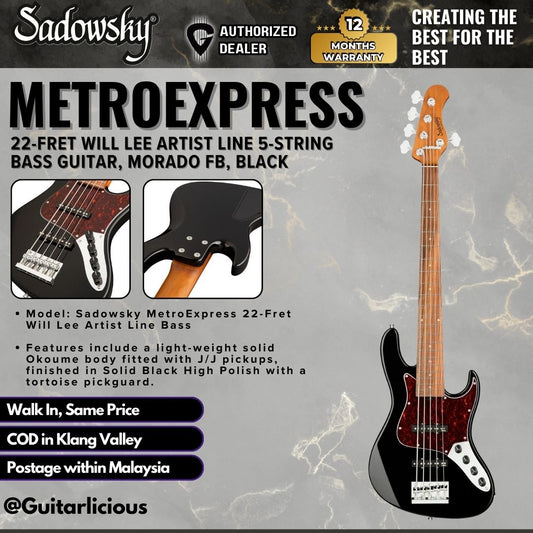 Sadowsky MetroExpress 22-Fret Will Lee Artist Line 5-String Bass Guitar, Morado FB, Black