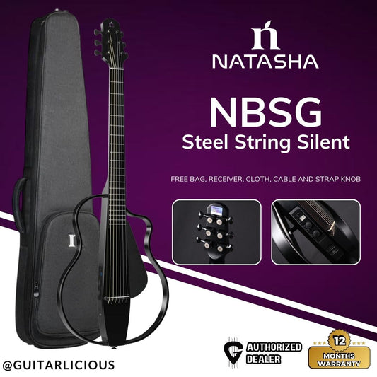 Natasha NBSG Steel String Silent Smart Guitar (with apps Control, and Free Wireless Transmitter & Receiver) - Black