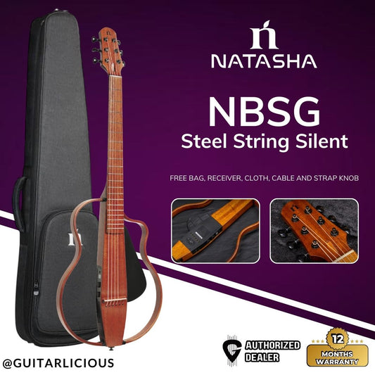 Natasha NBSG Steel String Silent Smart Guitar (with apps Control, and Free Wireless Transmitter & Receiver) - Mahogany