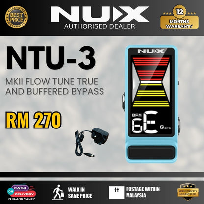 NUX NTU-3 Flow Tune True And Buffered Bypass Mini Guitar Pedal Tuner - Blue (2)