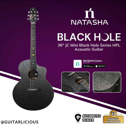 Natasha Guitar 36" JC Mini Black Hole Series HPL Acoustic Guitar -  Black