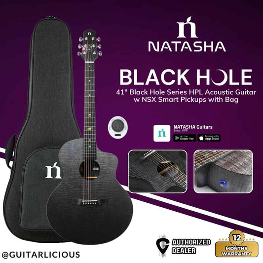 Natasha Guitar 41" Black Hole Series HPL Acoustic Guitar w NSX Smart Pickups with Bag