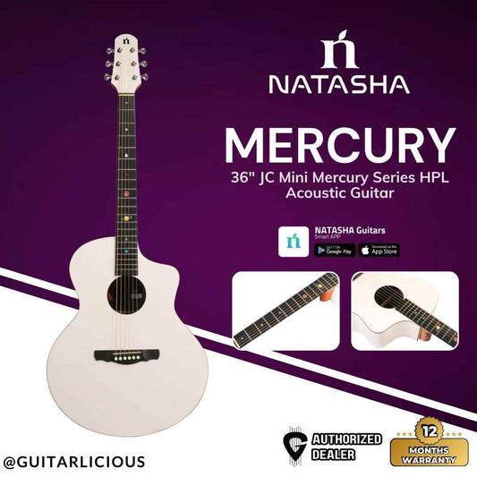 Natasha Guitar 36" JC Mini Mercury Series HPL Acoustic Guitar -  White