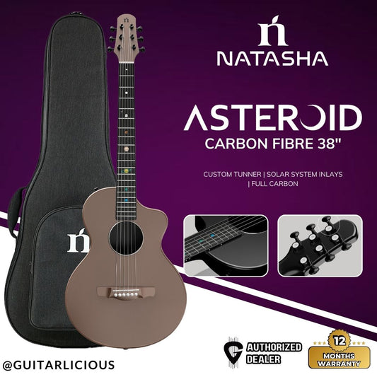 Natasha Asteroid Carbon Fibre 38" Acoustic Guitar with Bag - Latte