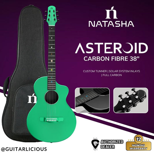 Natasha Asteroid Carbon Fibre 38" Acoustic Guitar with Bag - Mint Green